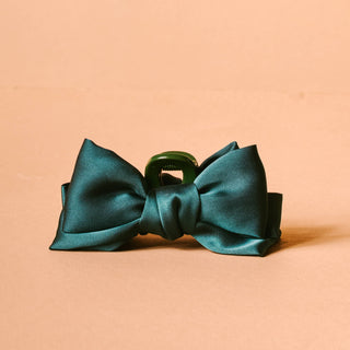 Mini Satin Bow Claw Clip-Green