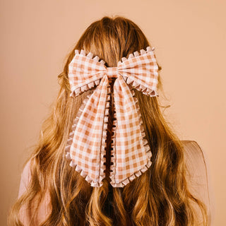 Fancy Frills Hair Bow-Maple Gingham