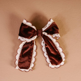 Coquette Velour Hair Bow-Brown
