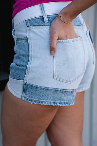 Patchwork Denim Shorts