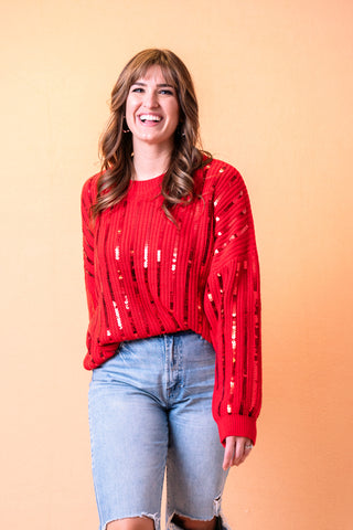 Sequins and Stripes Red Sweater
