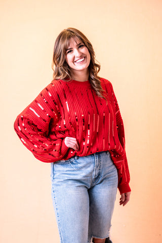 Sequins and Stripes Red Sweater