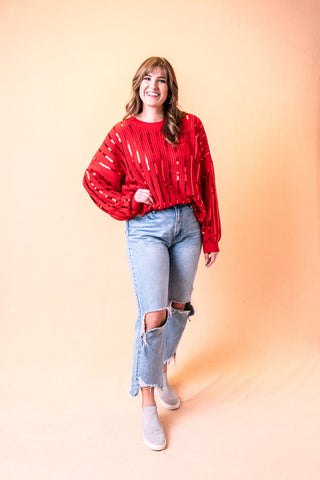 Sequins and Stripes Red Sweater