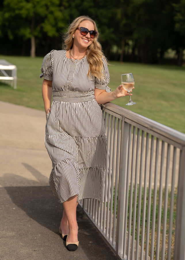 Classic Contrast Striped Midi Dress