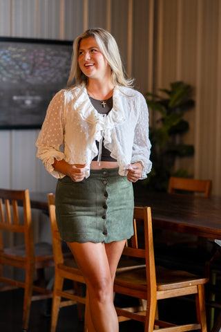 Olive Suede Scalloped Skirt