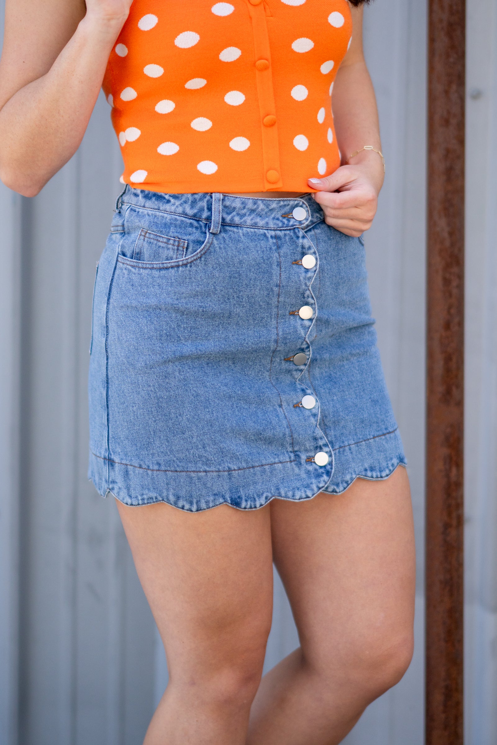 Denim Scalloped Skirt