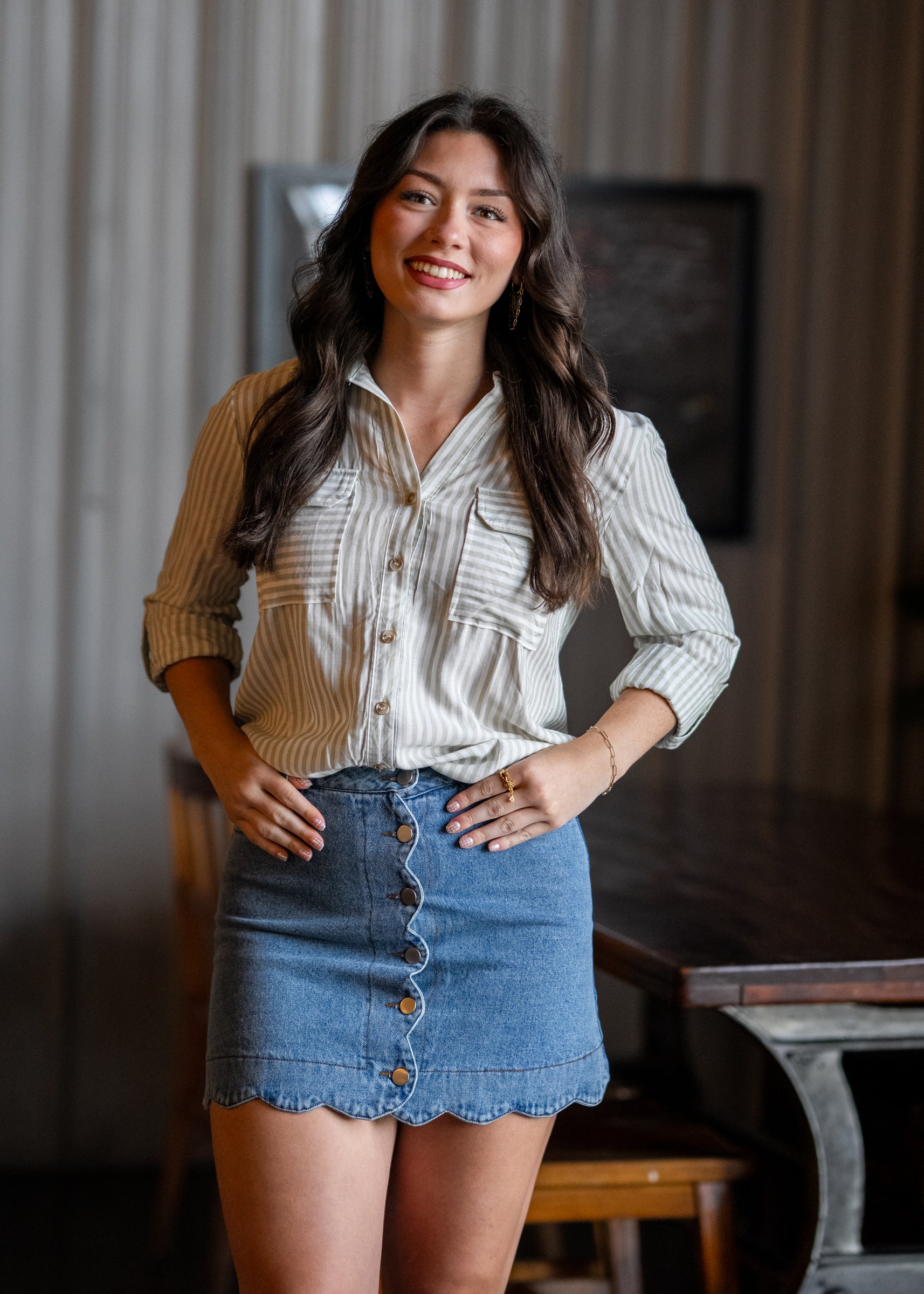 Denim Scalloped Skirt
