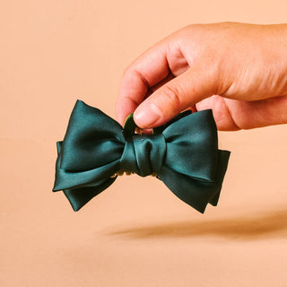 Mini Satin Bow Claw Clip-Green