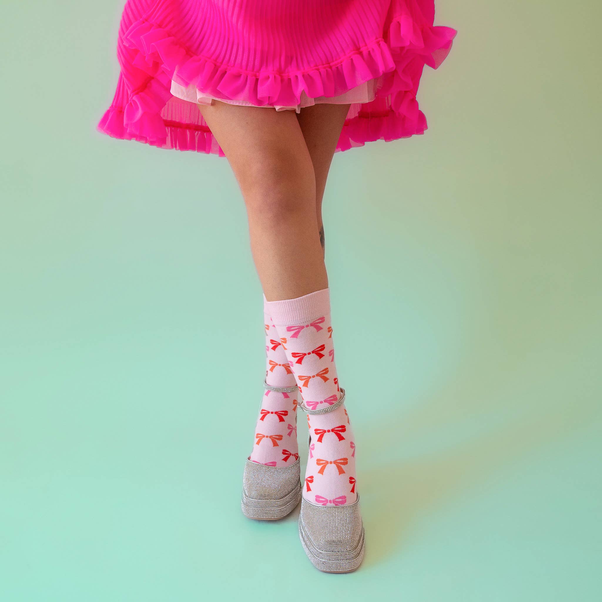 Pink Bow Crew Socks