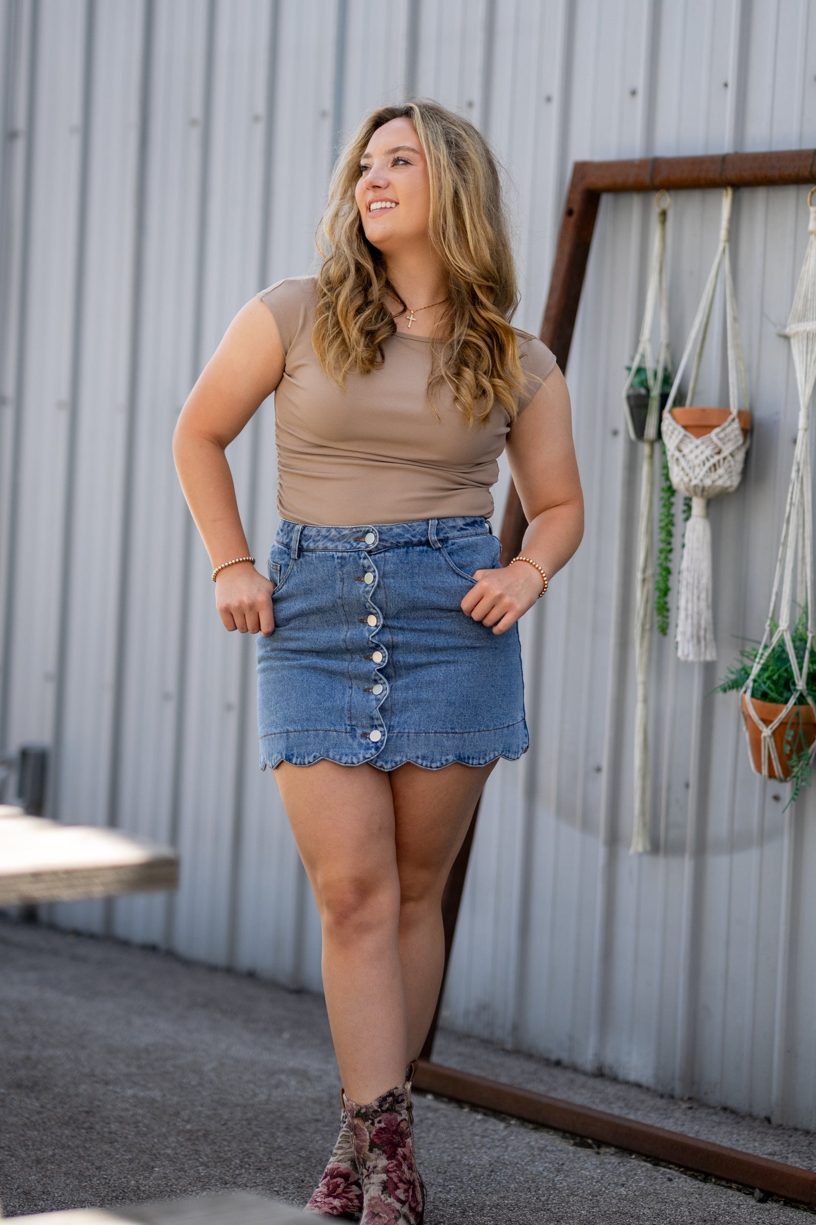 Denim Scalloped Skirt