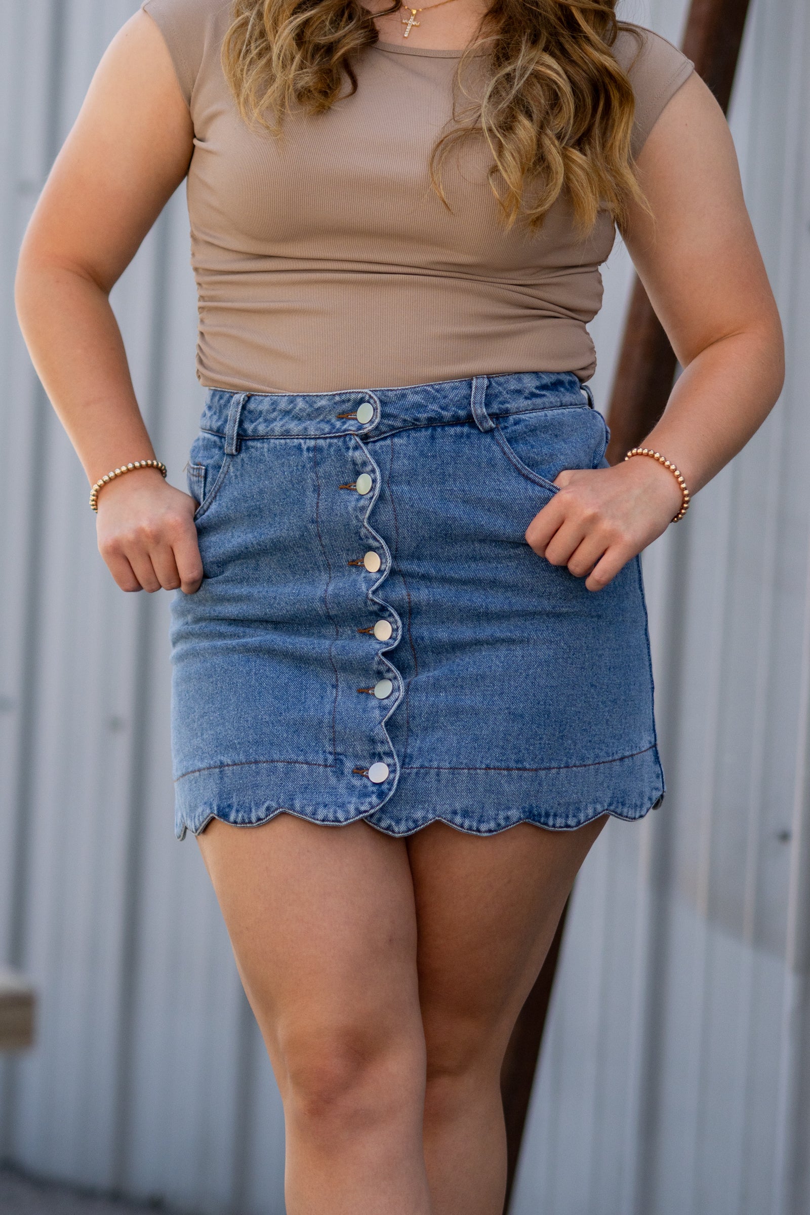 Denim Scalloped Skirt