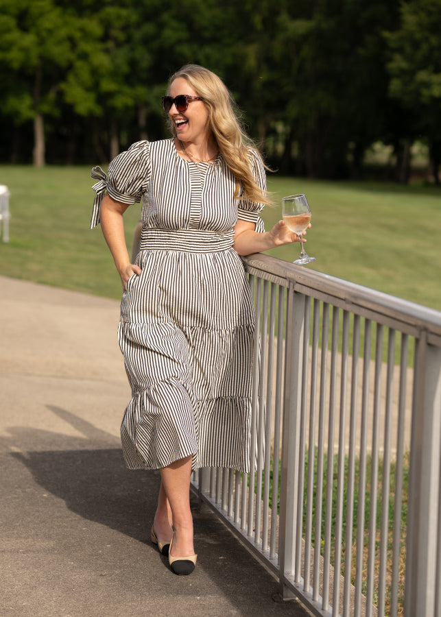 Classic Contrast Striped Midi Dress