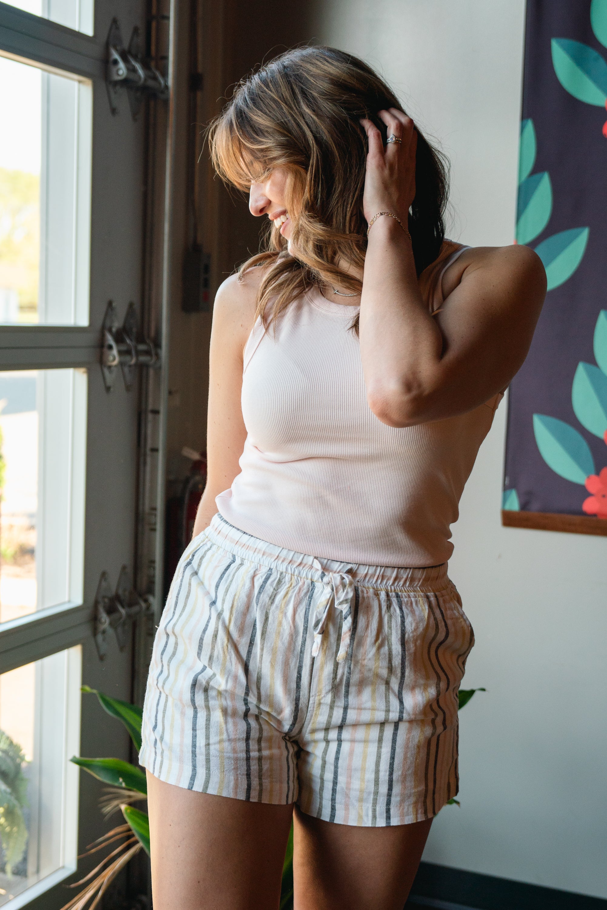 Ice Cream Date Linen Striped Shorts