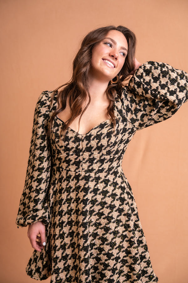 Own the Evening Houndstooth Dress