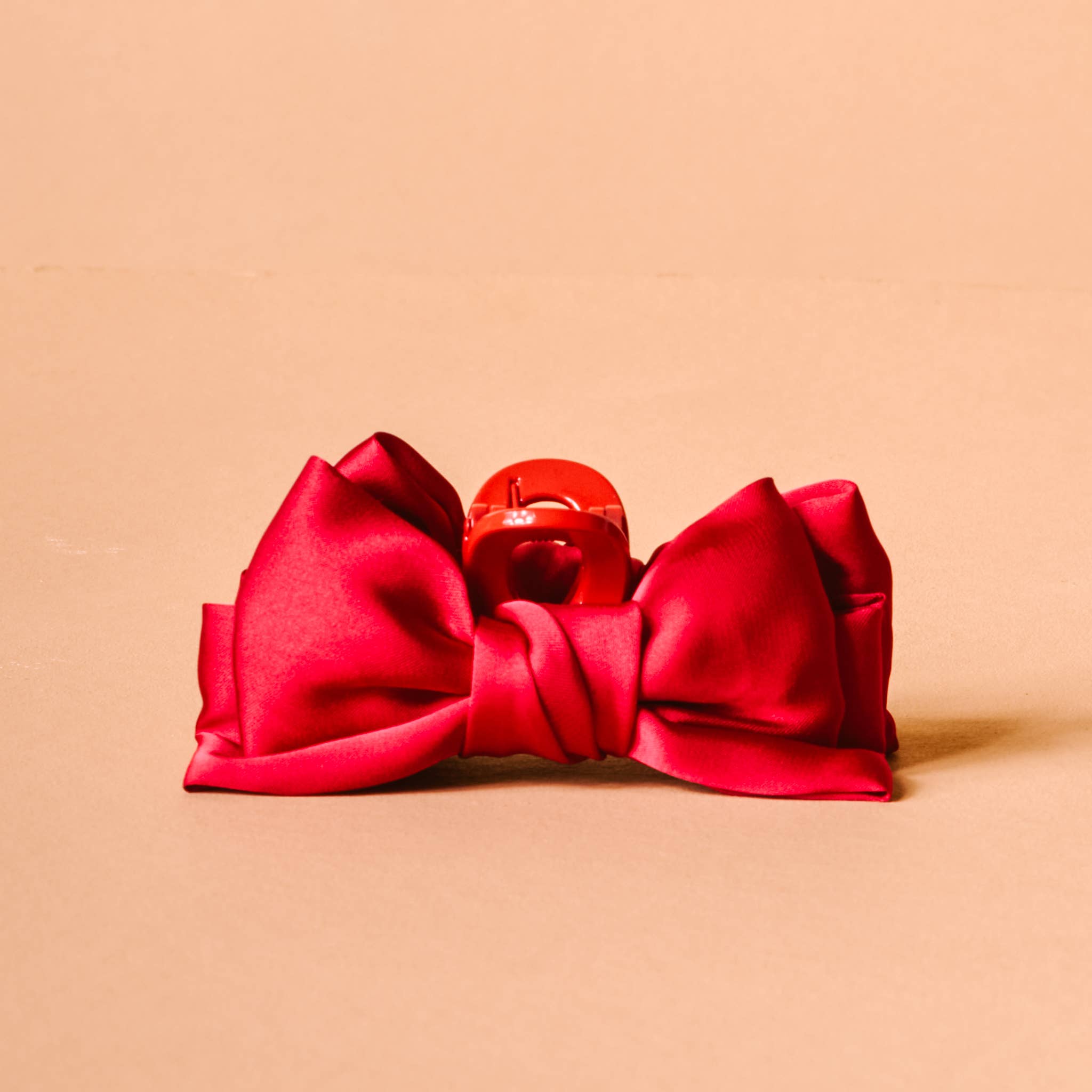 Mini Satin Bow Claw Clip-Red