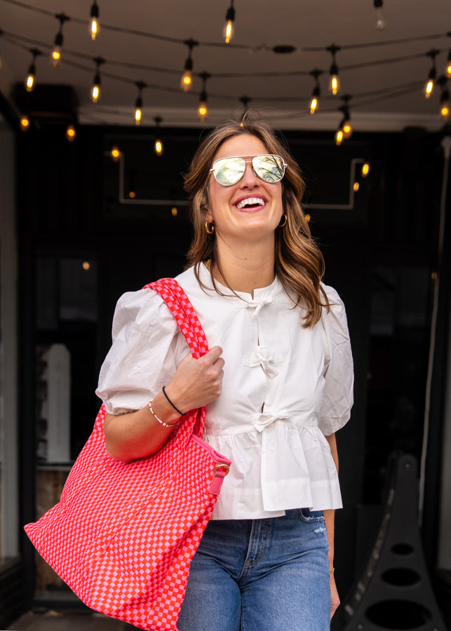 Cherry Pop Checkered Tote Bag