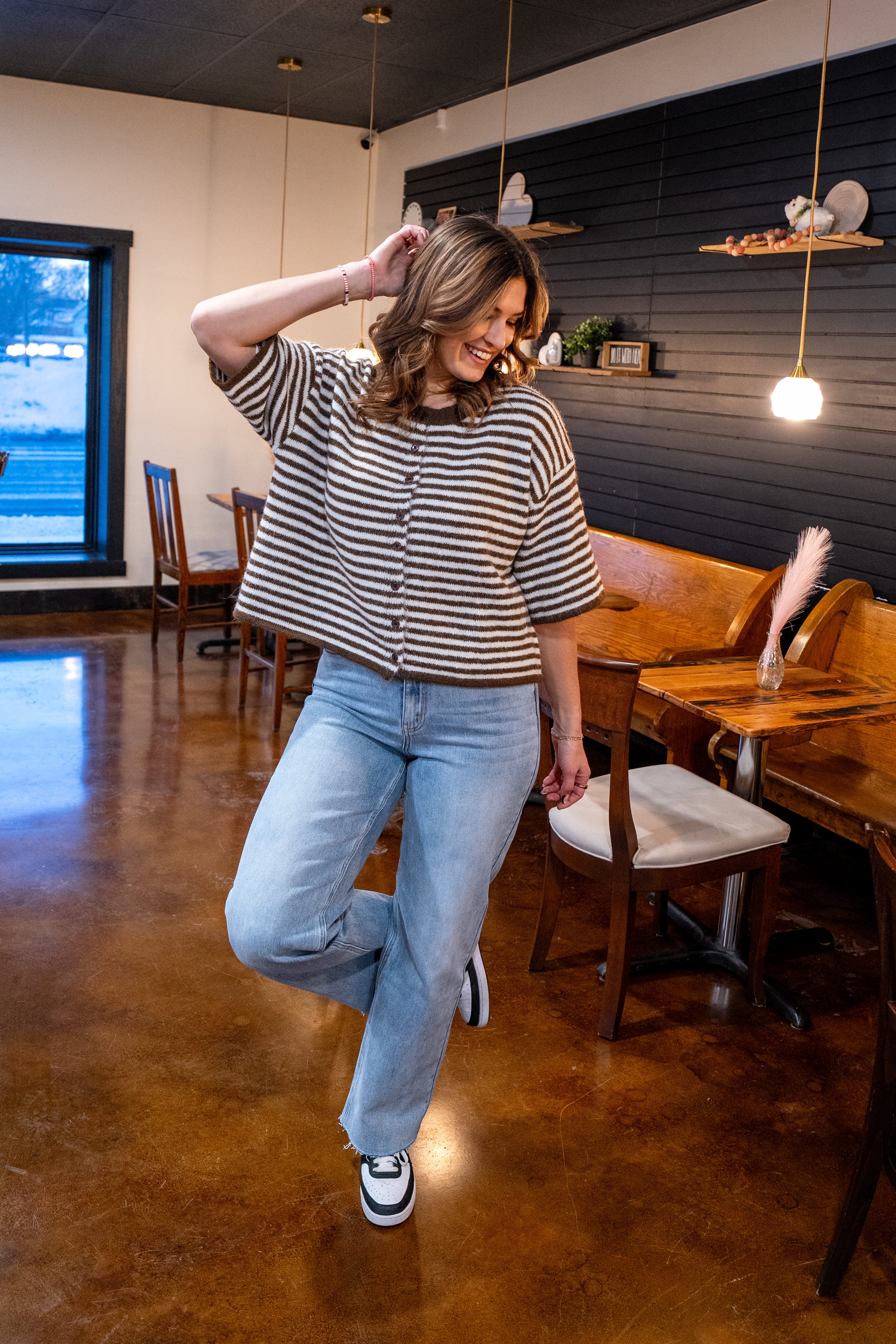 Striped Dolman Button Down Top