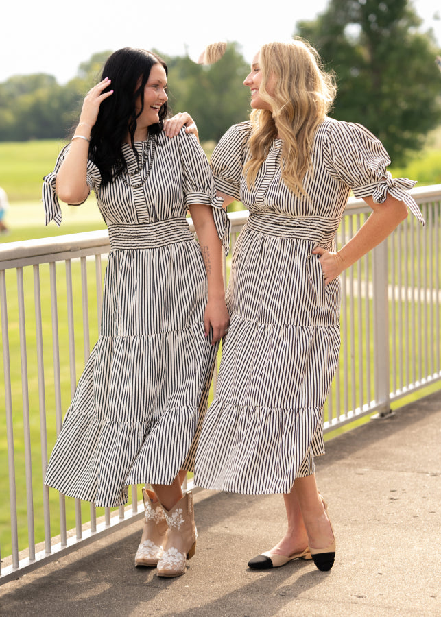 Classic Contrast Striped Midi Dress