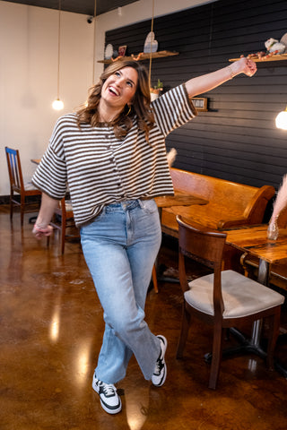 Striped Dolman Button Down Top