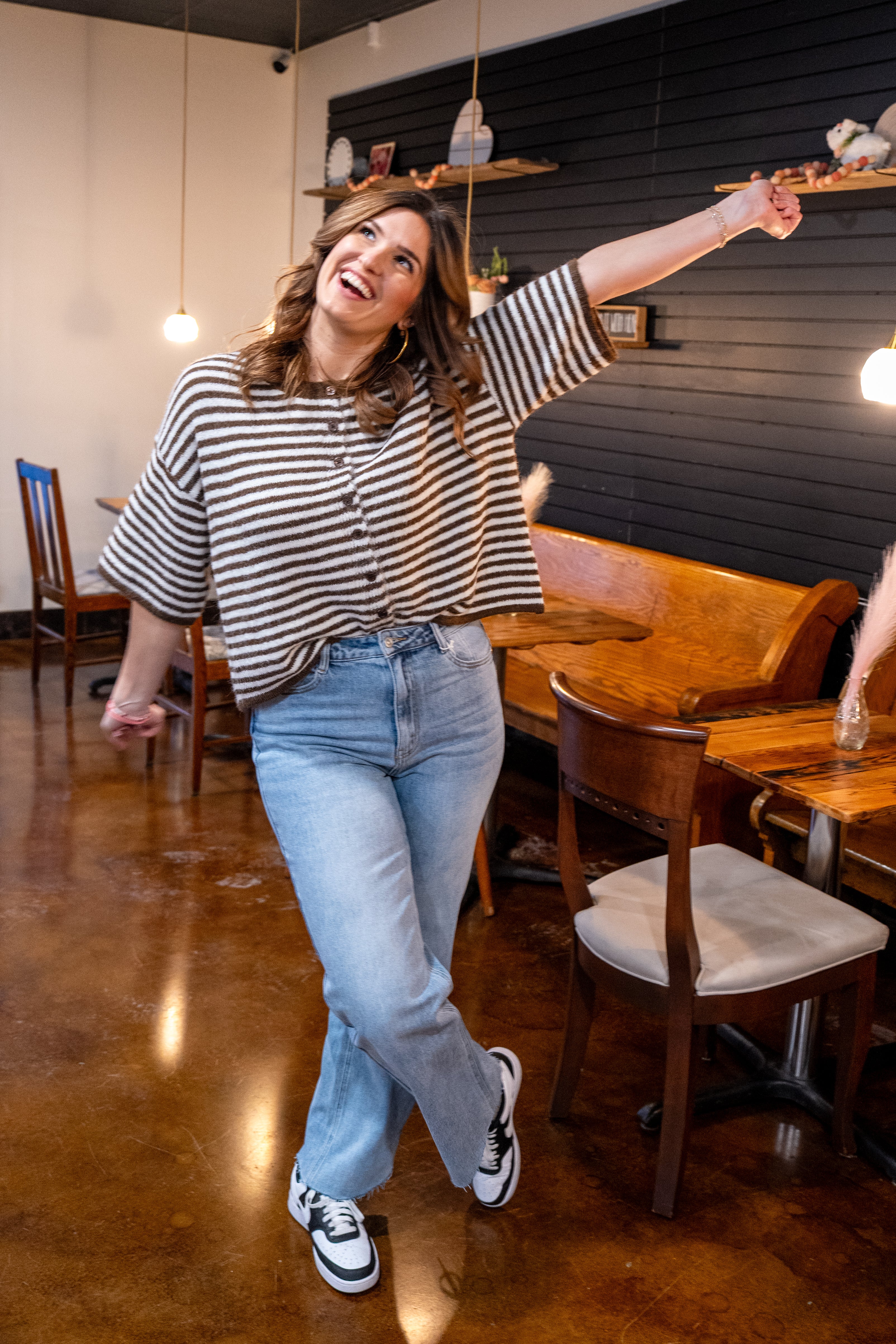 Striped Dolman Button Down Top