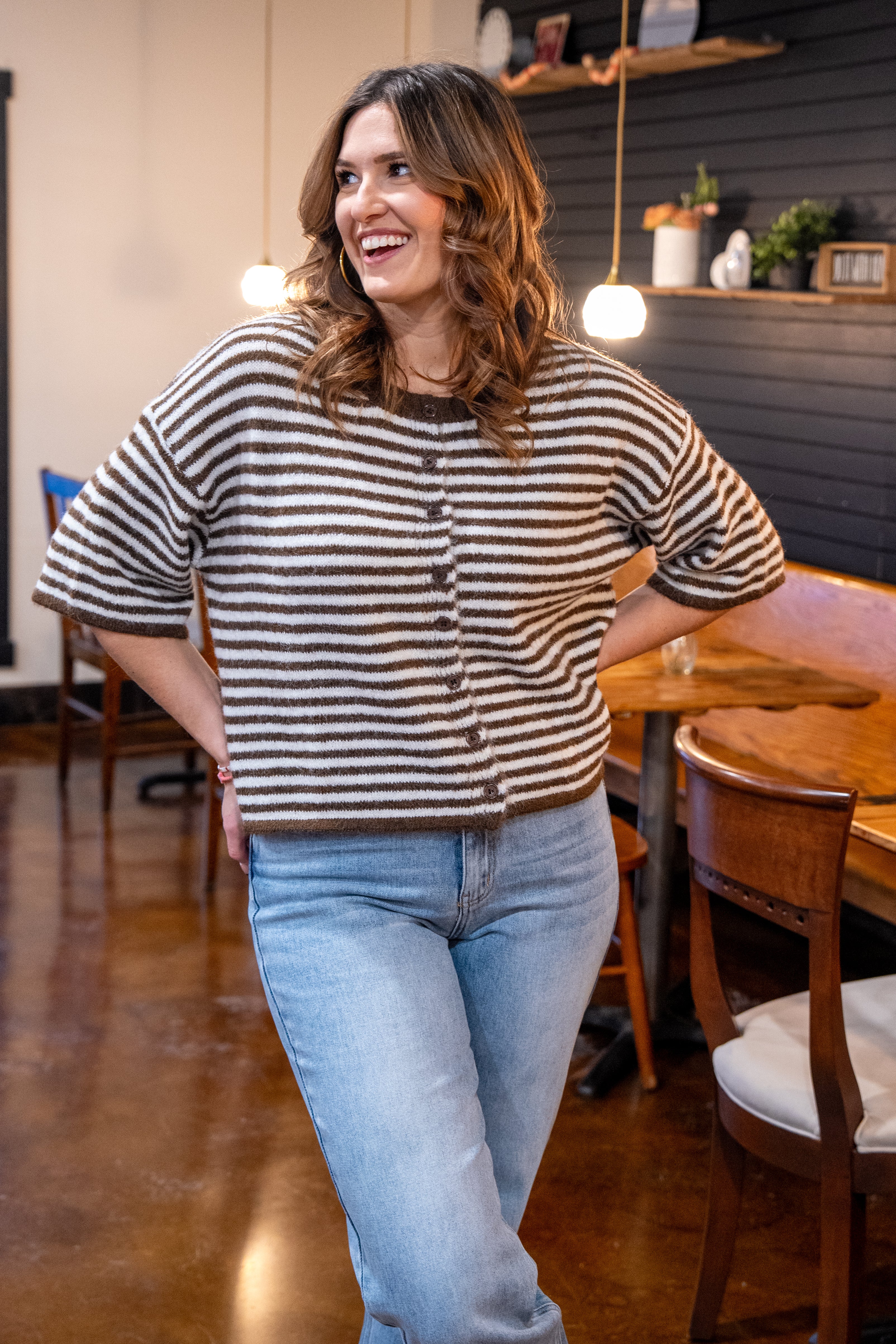 Striped Dolman Button Down Top