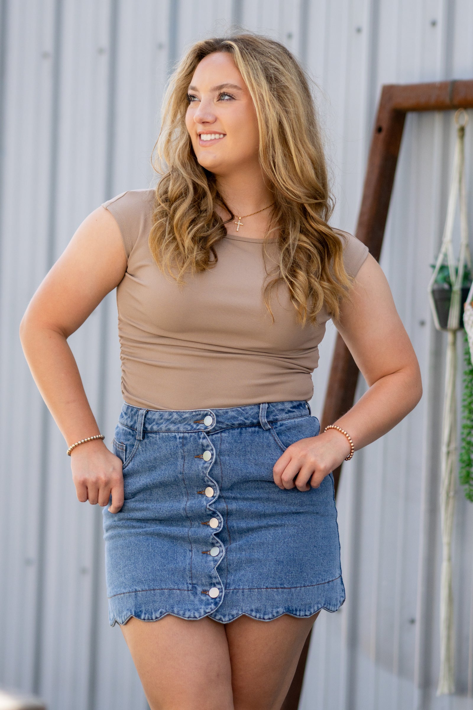 Denim Scalloped Skirt