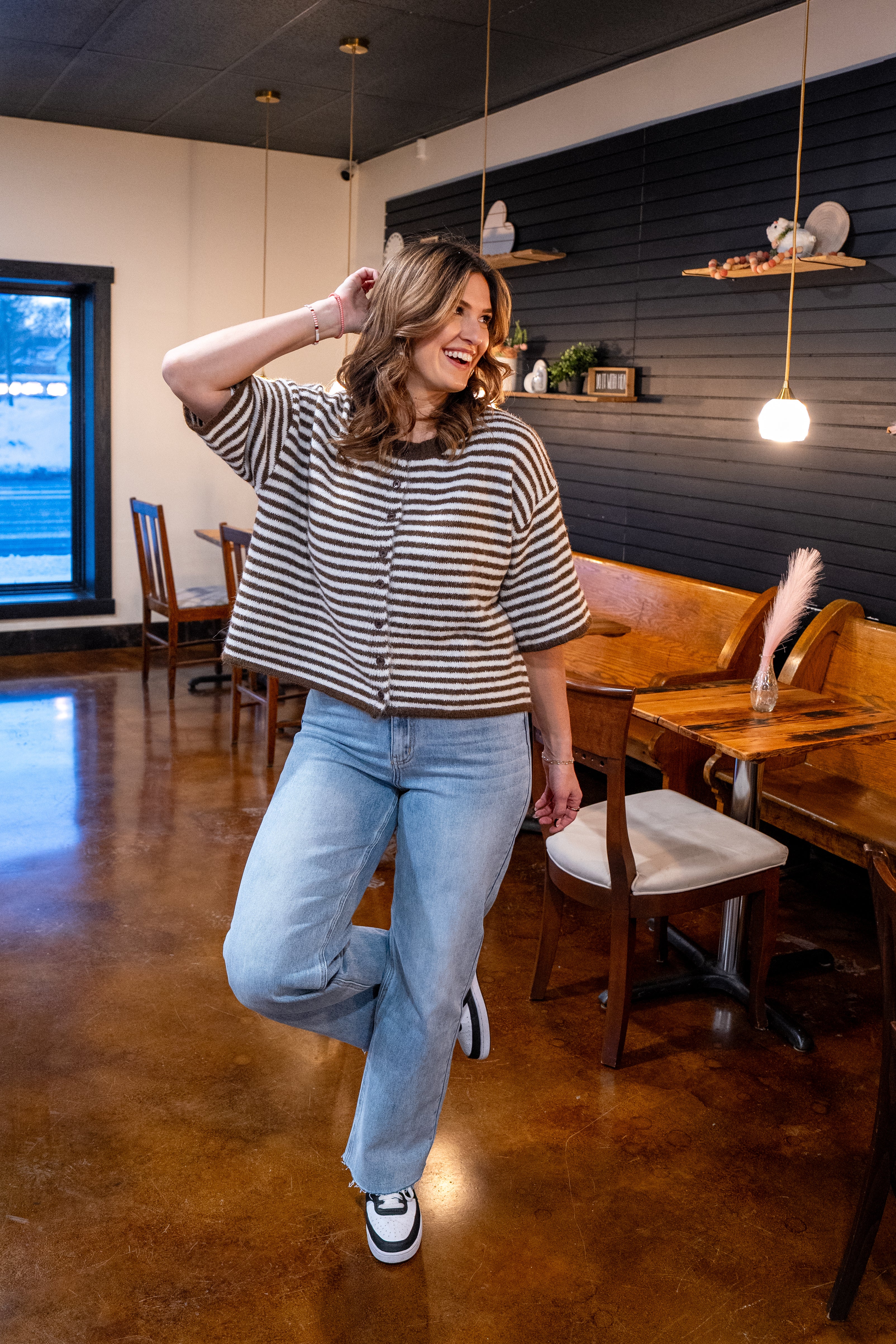 Striped Dolman Button Down Top
