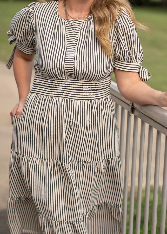 Classic Contrast Striped Midi Dress
