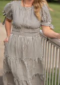 Classic Contrast Striped Midi Dress