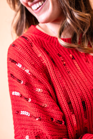 Sequins and Stripes Red Sweater